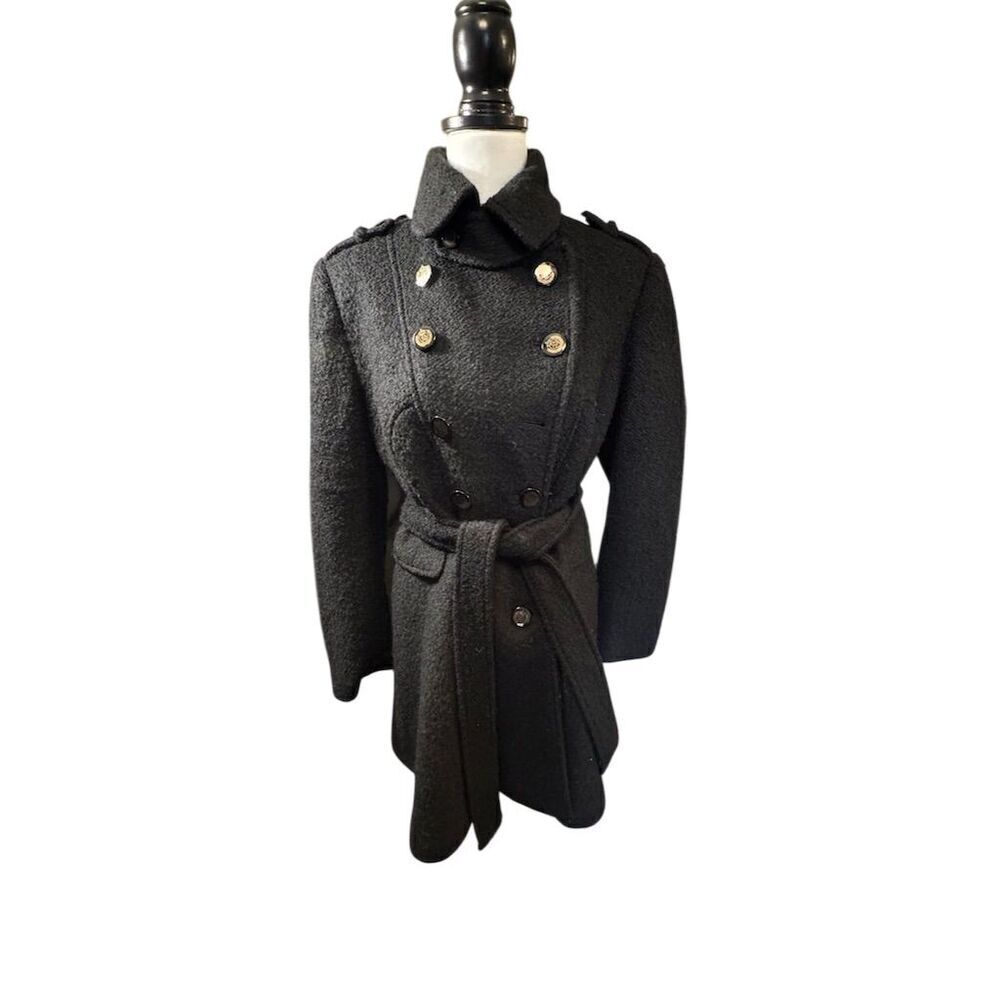 Guess Vintage Women's Double Breasted Trench Coat Black Size PXL Petite
